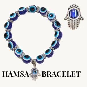 Medium - Large Size Bracelet- Hamsa- and Blue Evil Eye - Luck and Good Karma